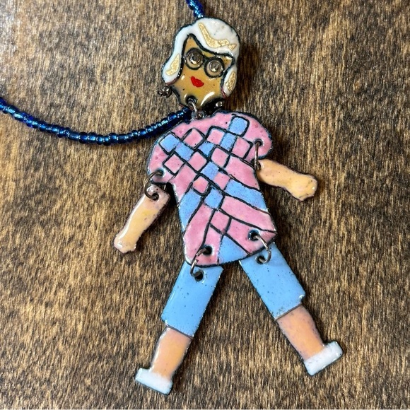 Lola Was Once a Showgirl Old Lady Pendant Necklace Hand Painted - Picture 6 of 12